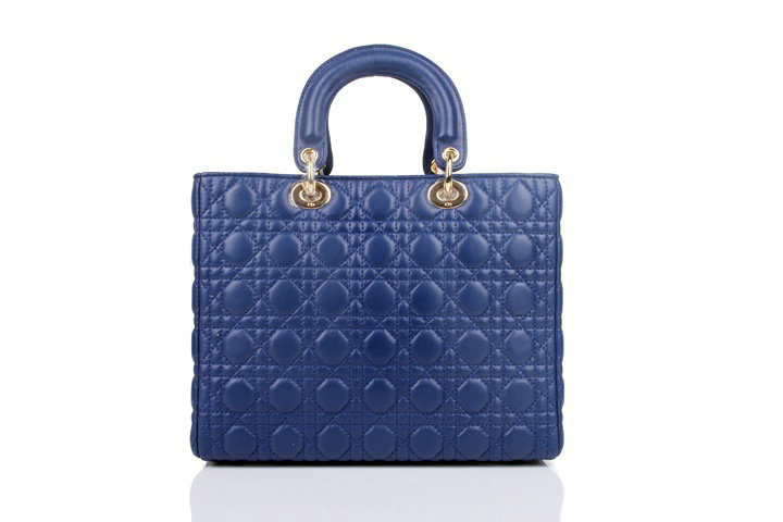 replica jumbo lady dior lambskin leather bag 6322 royablue with gold hardware - Click Image to Close